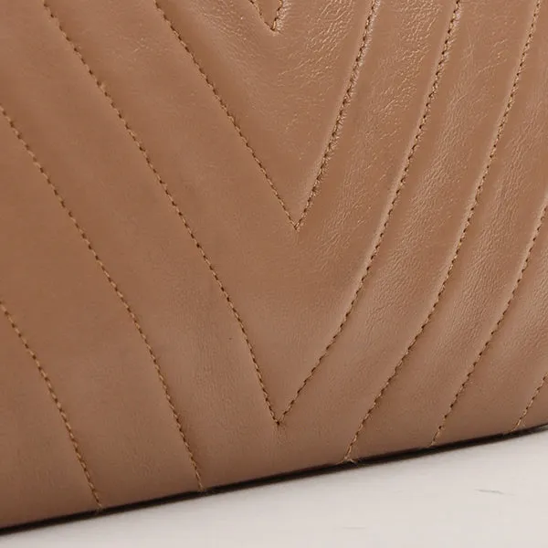 Chanel Around 1990 Made Chevron Cc Mark Plate Metal Clasp Chain Bag Pale Brown