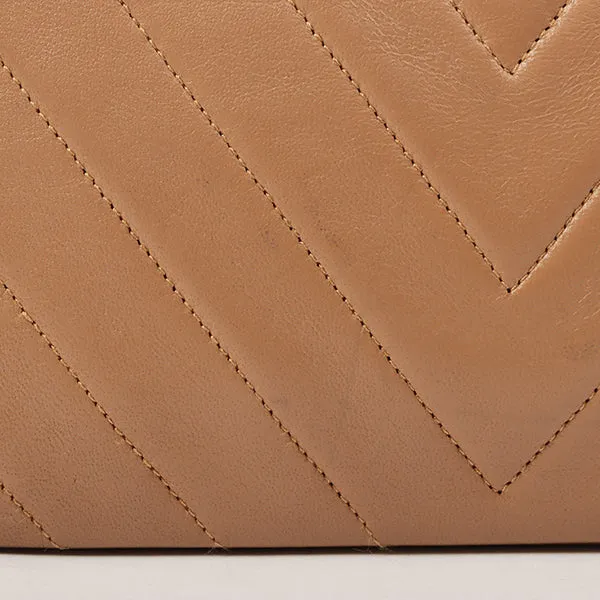Chanel Around 1990 Made Chevron Cc Mark Plate Metal Clasp Chain Bag Pale Brown