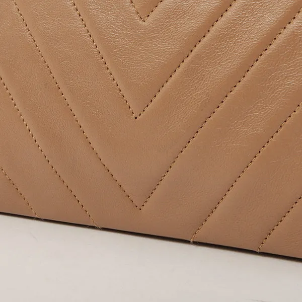 Chanel Around 1990 Made Chevron Cc Mark Plate Metal Clasp Chain Bag Pale Brown