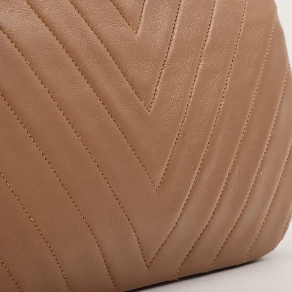 Chanel Around 1990 Made Chevron Cc Mark Plate Metal Clasp Chain Bag Pale Brown