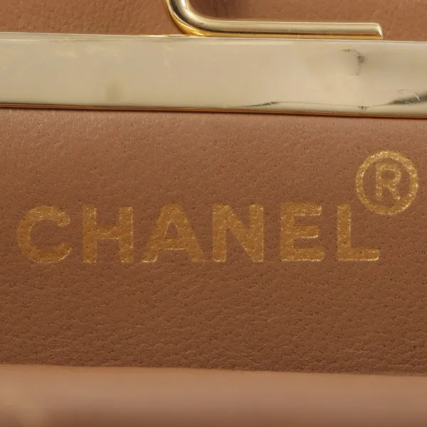 Chanel Around 1990 Made Chevron Cc Mark Plate Metal Clasp Chain Bag Pale Brown