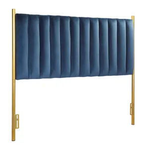 Chloe Contemporary/Glam Headboard in Gold Metal and Blue Velvet by LumiSource
