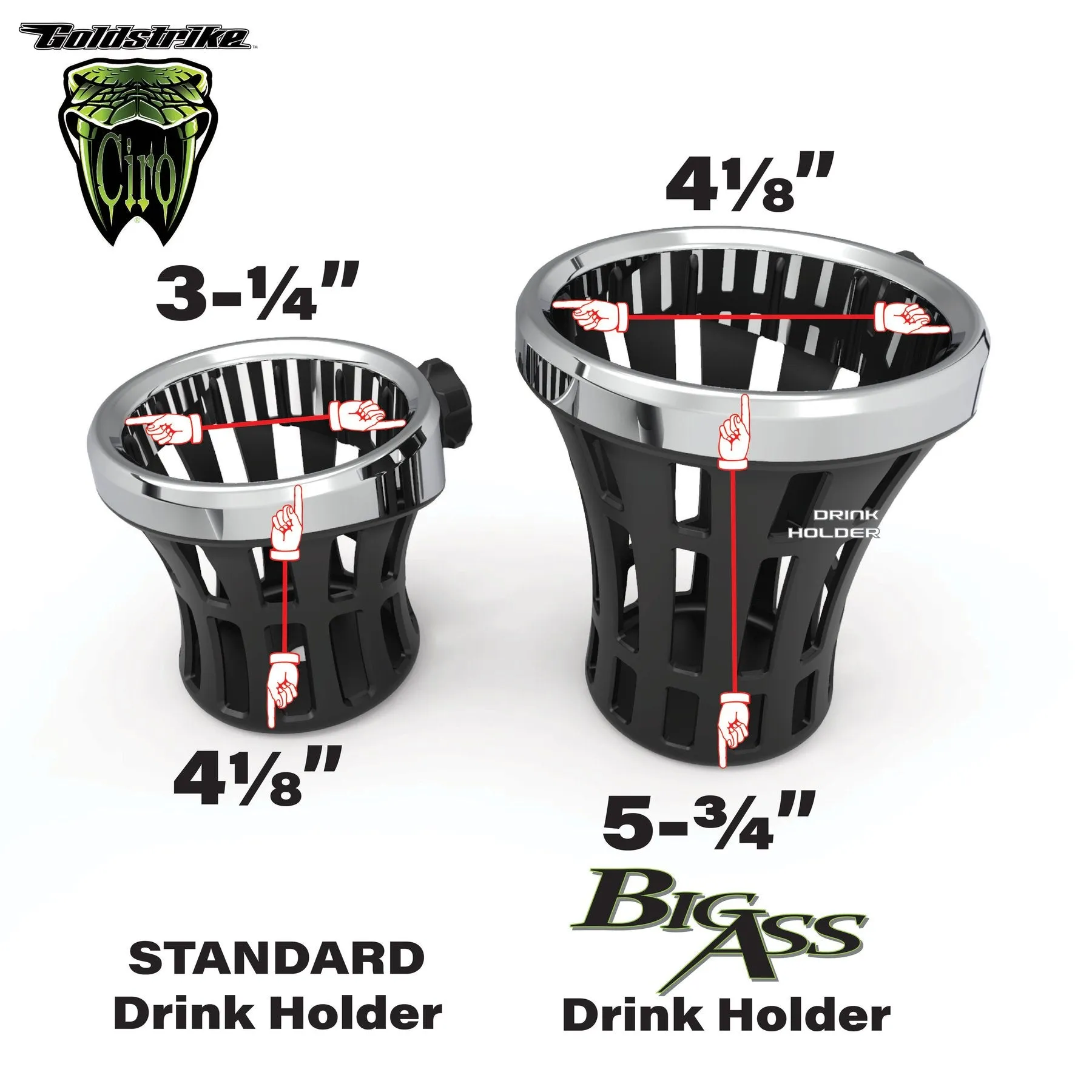 Ciro Drink Holder-Rider & Passenger Mount Options-Harley & Metric-Black