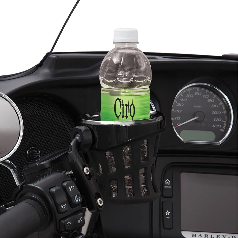 Ciro Drink Holder-Rider & Passenger Mount Options-Harley & Metric-Black