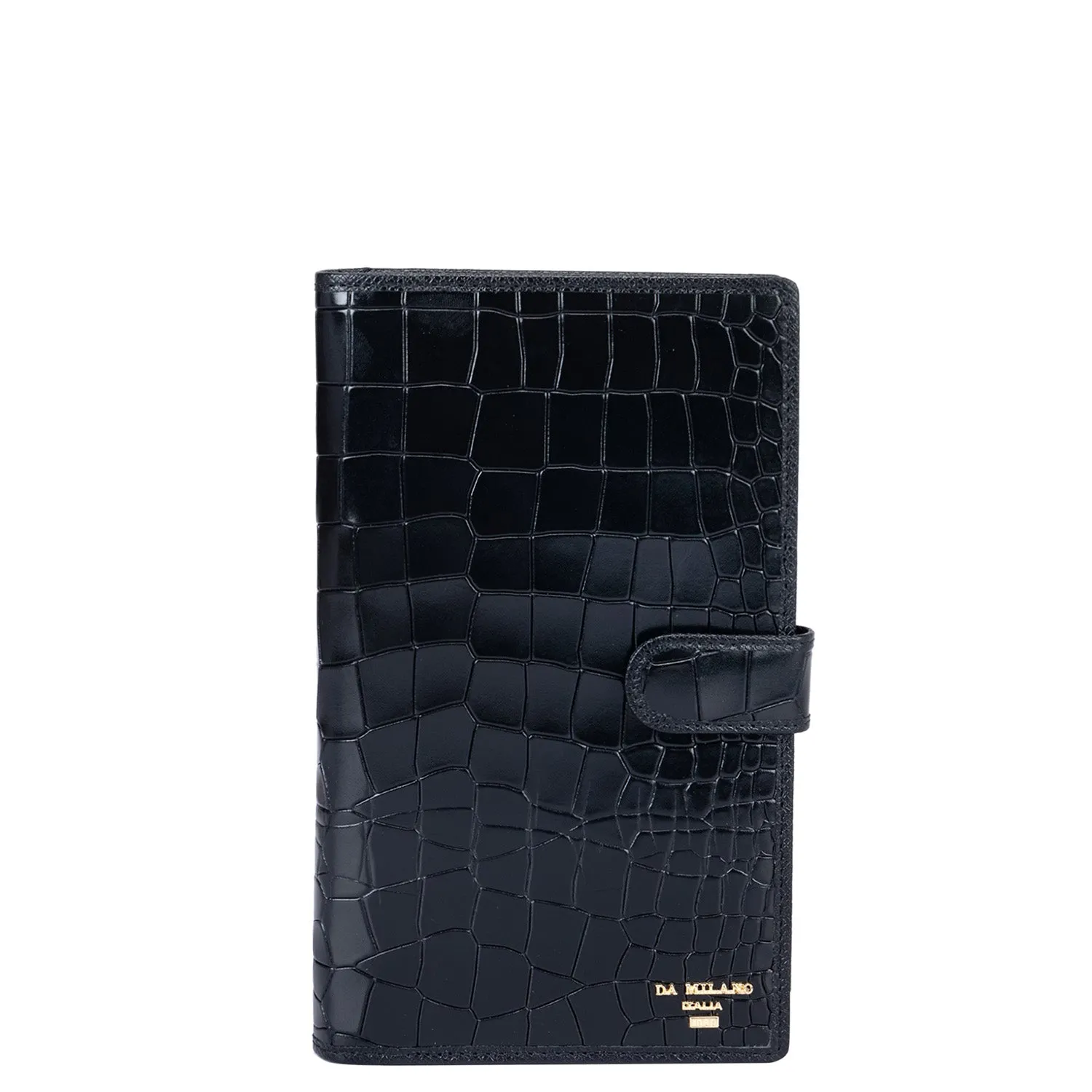 Croco Leather Passport Case - Black