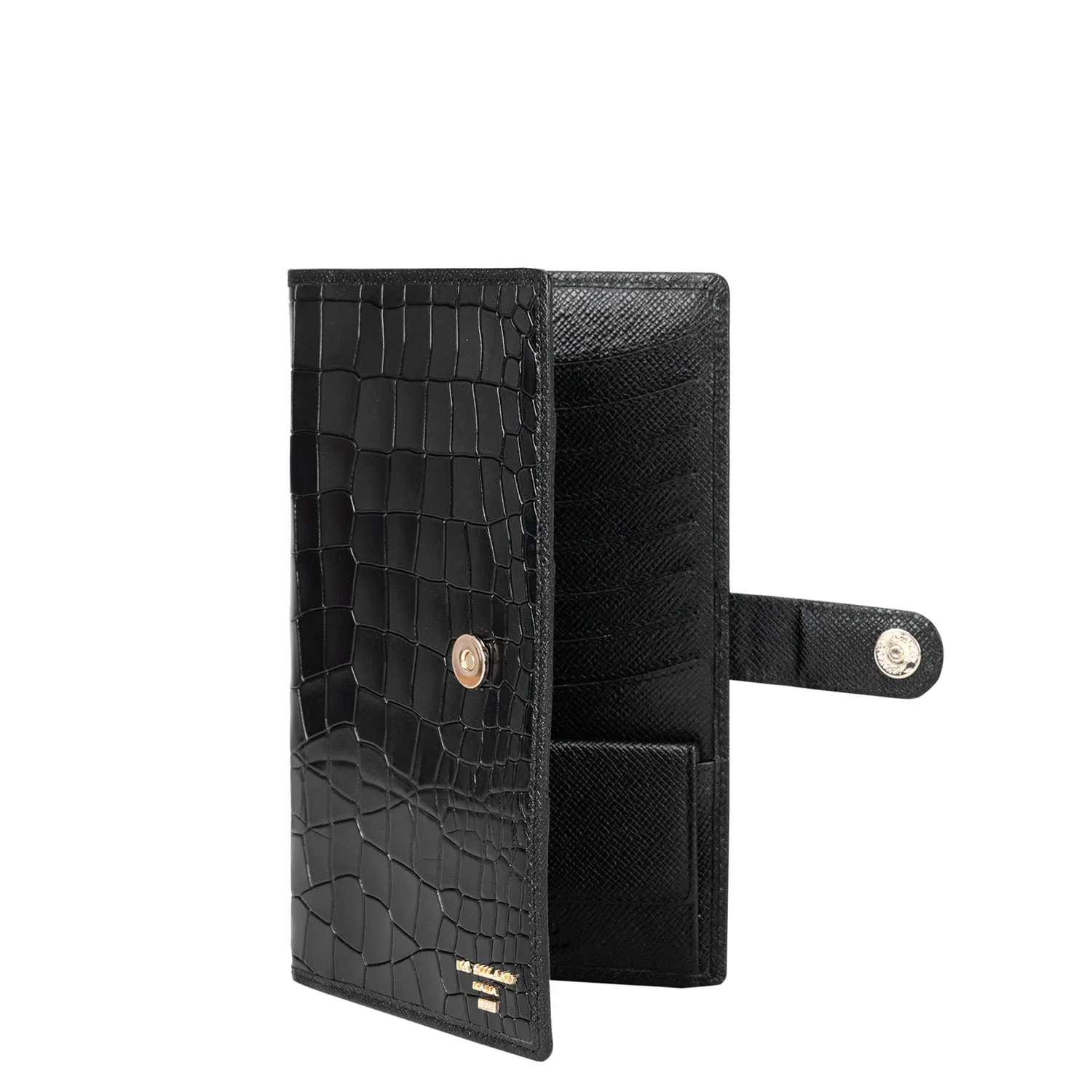 Croco Leather Passport Case - Black