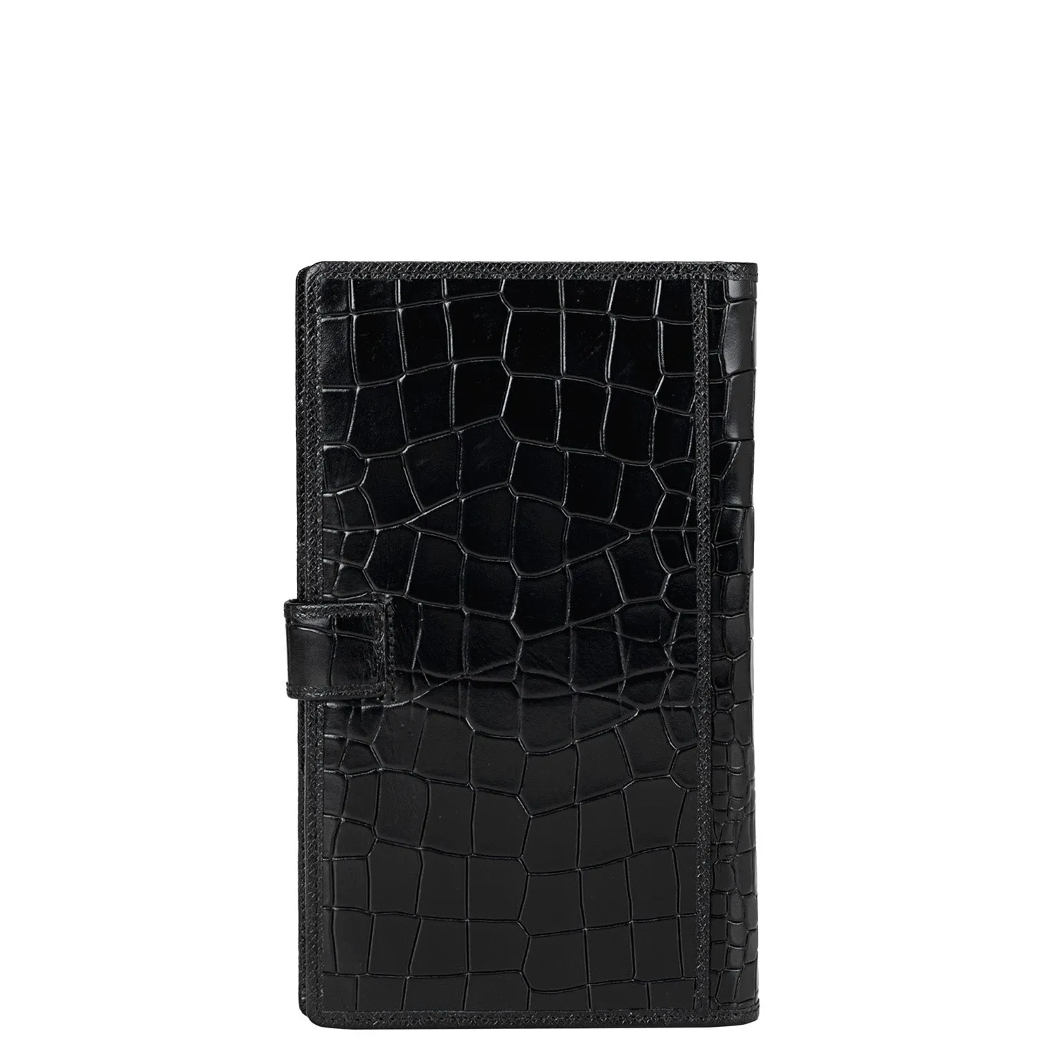Croco Leather Passport Case - Black