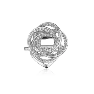 Crystal Camellia Silver Brooch