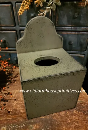 #CT-TBG  Primitive Wood Tissue Box - Sage Green over Black