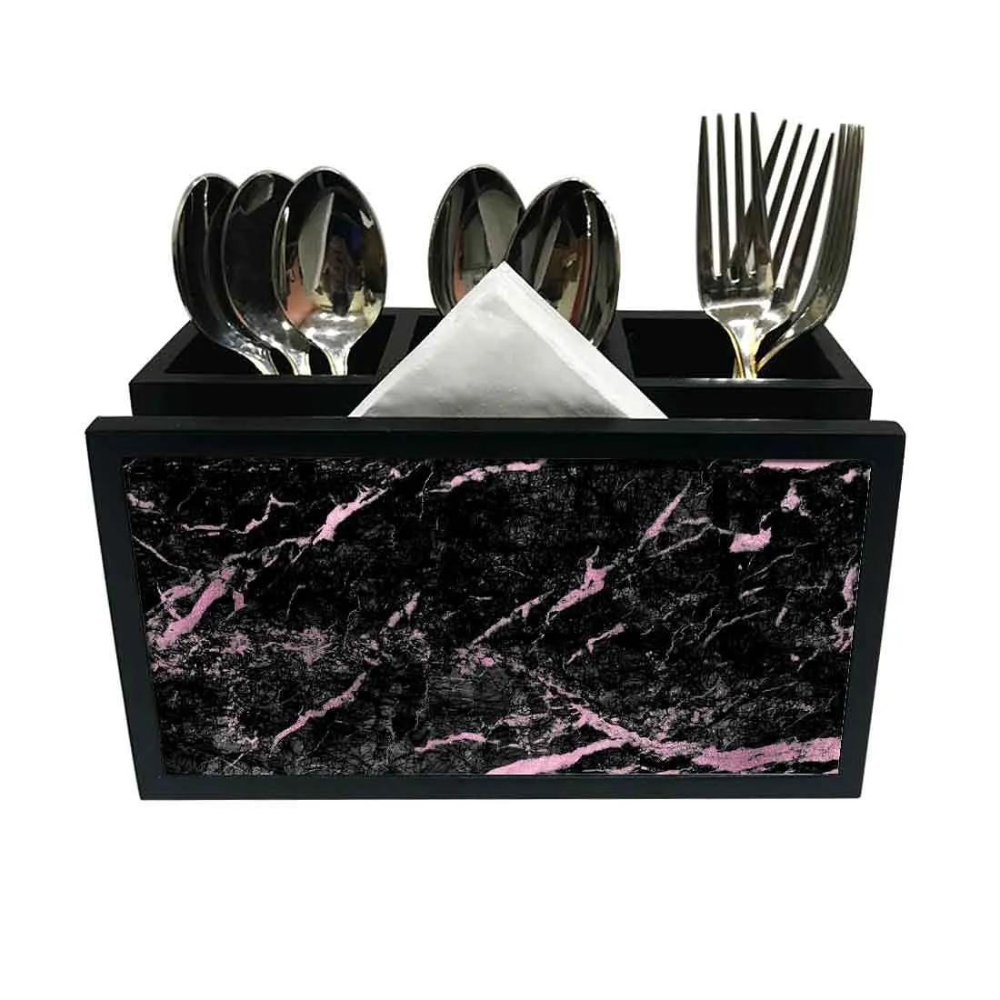 Cutlery Tissue Holder Napkin Stand -  Black and Pink Marble