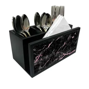 Cutlery Tissue Holder Napkin Stand -  Black and Pink Marble