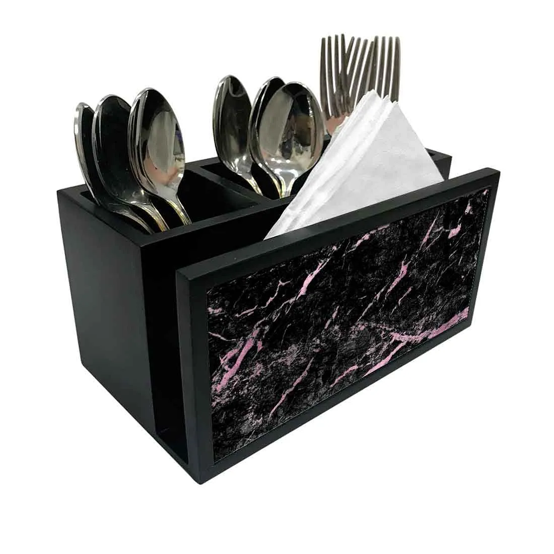 Cutlery Tissue Holder Napkin Stand -  Black and Pink Marble