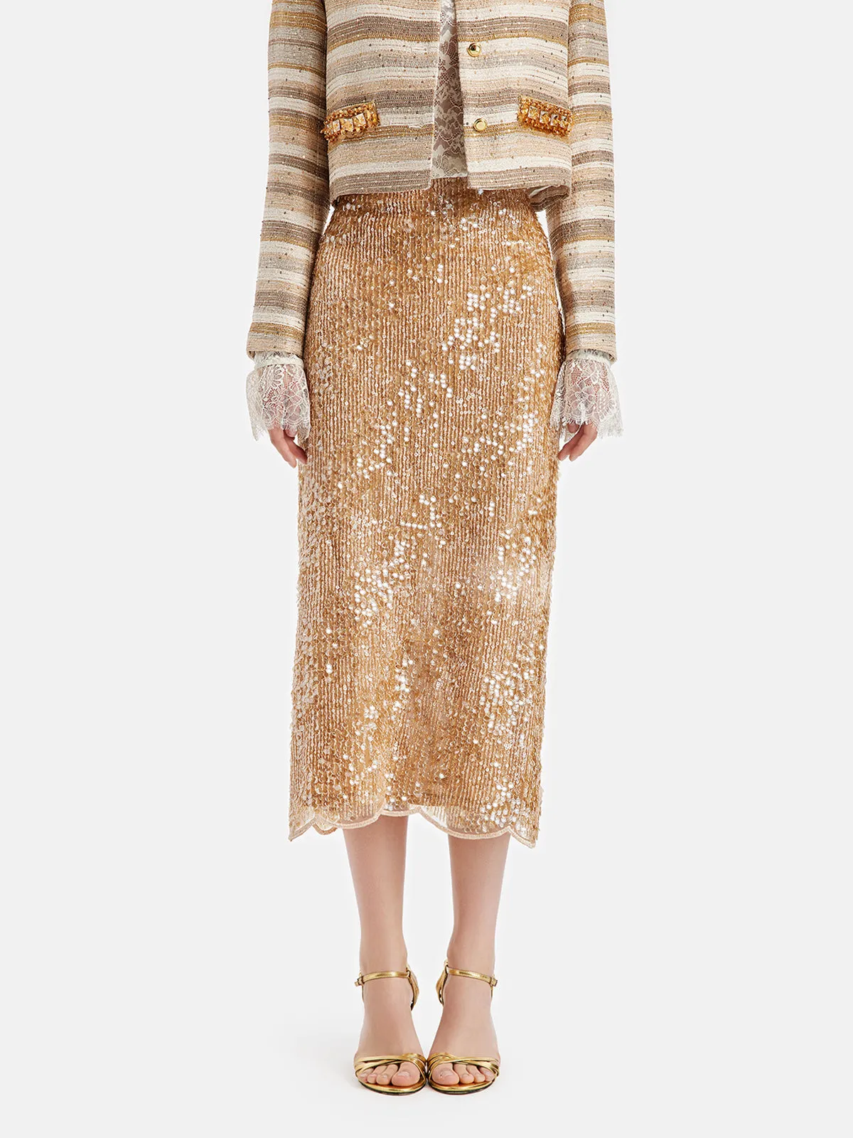 Dazzling Gold Sequin Skirt - Star Queen