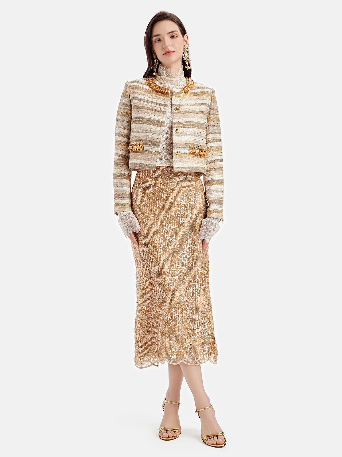 Dazzling Gold Sequin Skirt - Star Queen