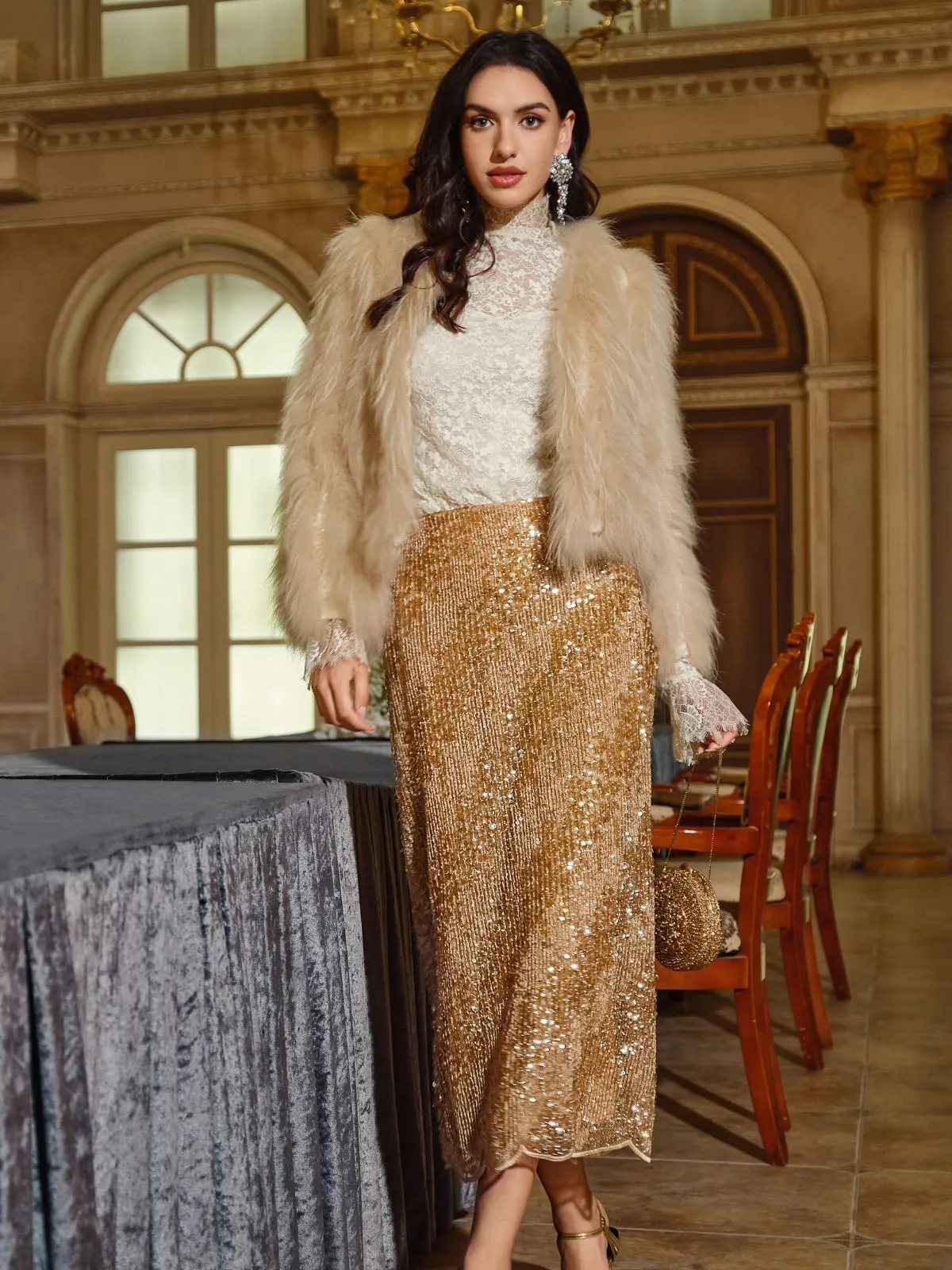 Dazzling Gold Sequin Skirt - Star Queen