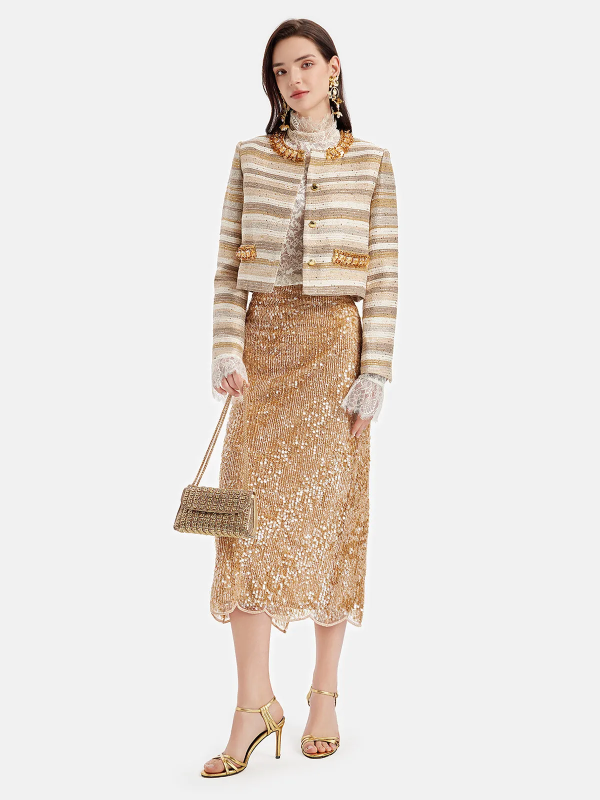 Dazzling Gold Sequin Skirt - Star Queen