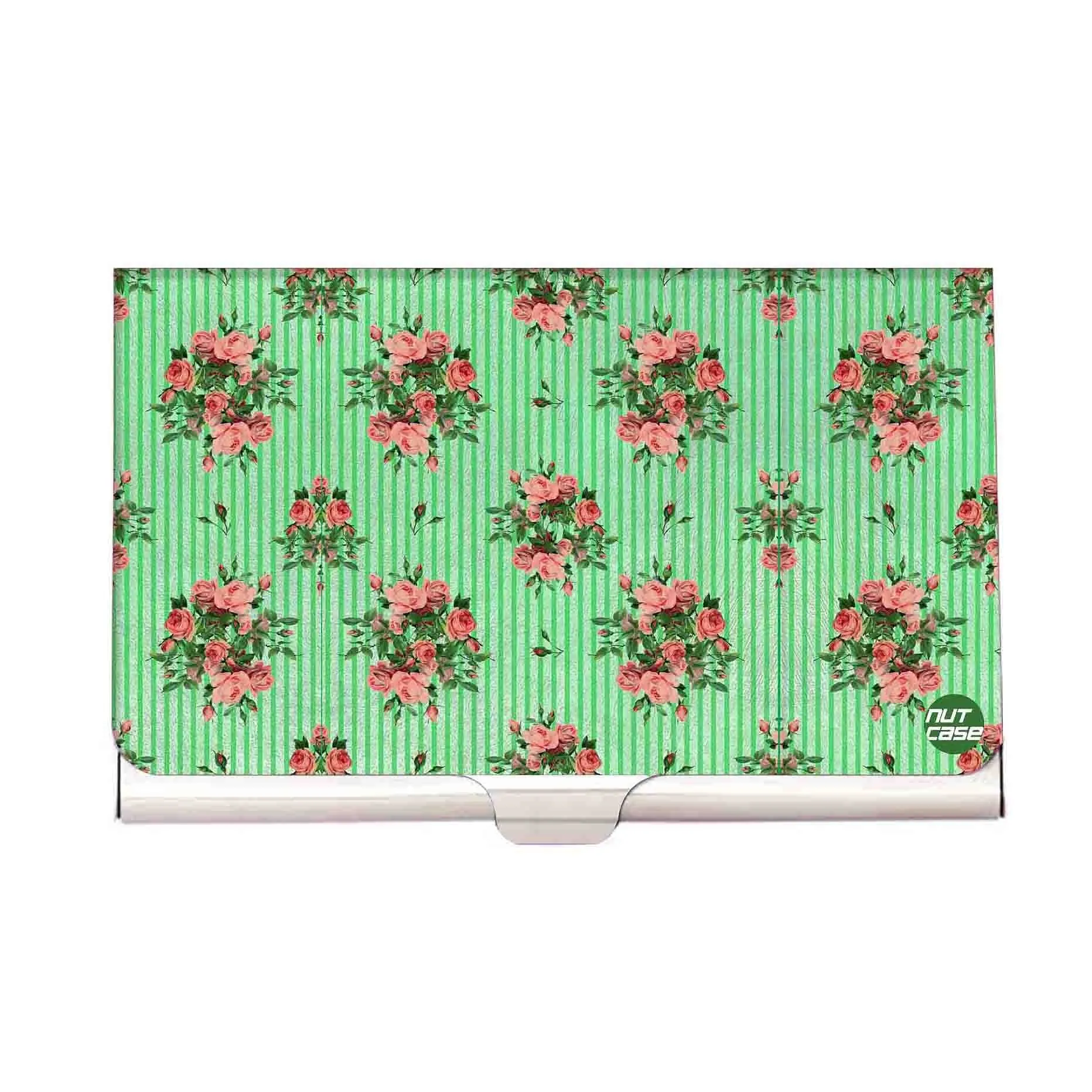 Designer Visiting Card Holder Nutcase - Lines Roses Shabby Chic Vintage