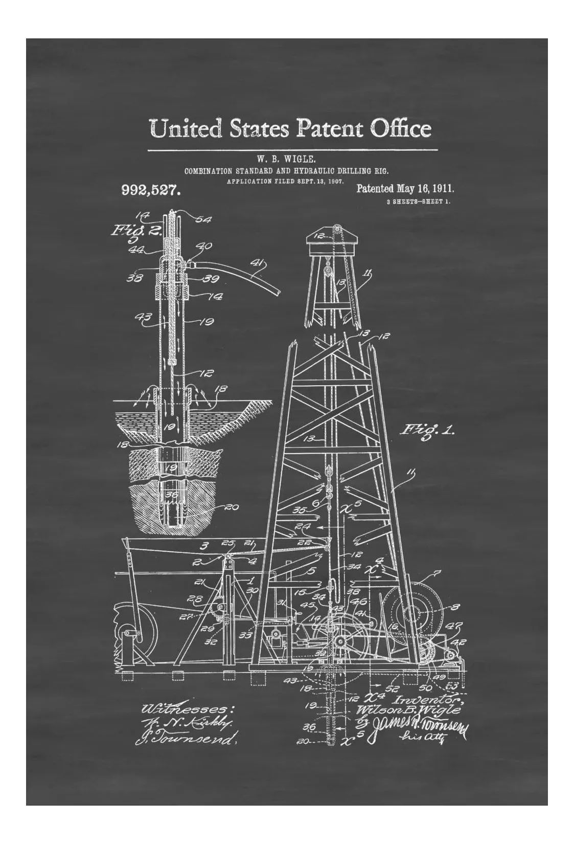 Drilling Rig Patent 1911 - Patent Print, Office Decor, Industrial Decor, Tool Art, Hydraulic Drilling Rig, Oil Rig, Drilling Rig