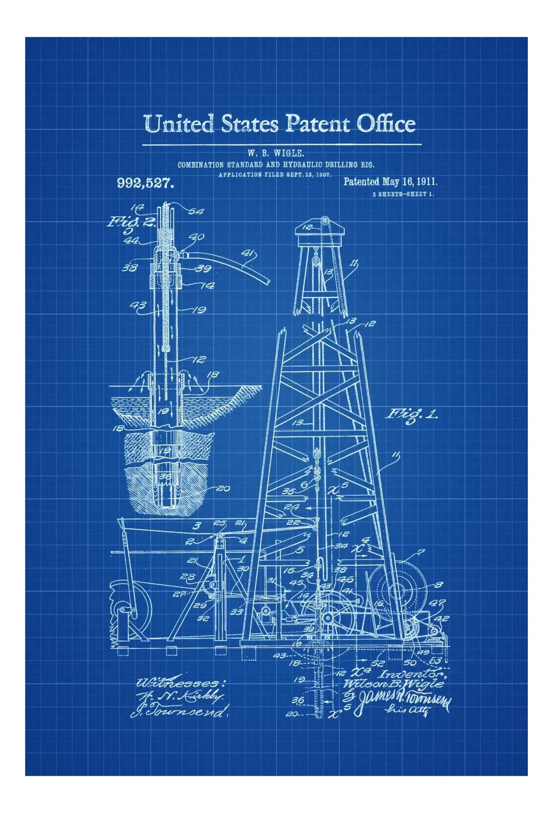 Drilling Rig Patent 1911 - Patent Print, Office Decor, Industrial Decor, Tool Art, Hydraulic Drilling Rig, Oil Rig, Drilling Rig