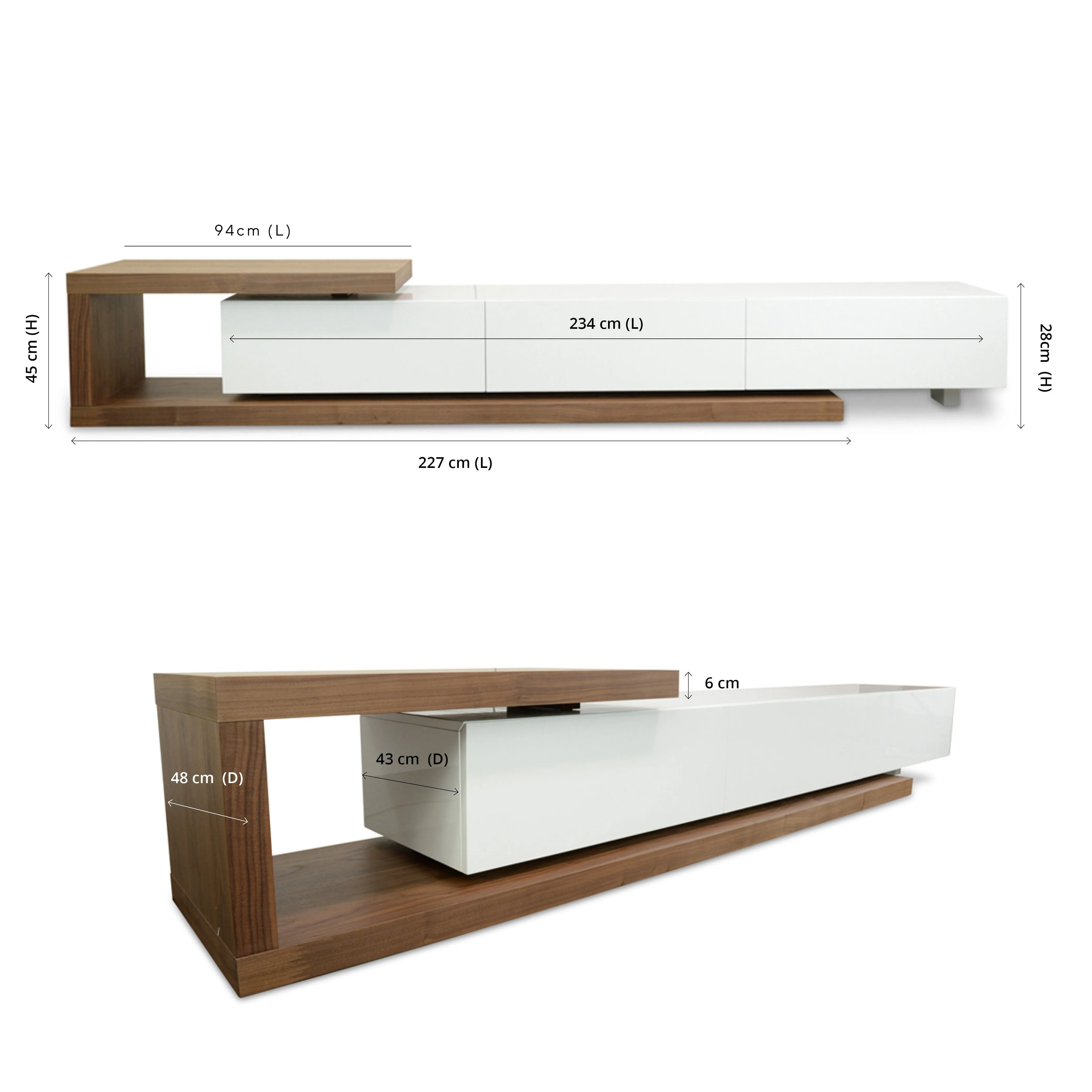 Dwell Extendable TV Entertainment Unit - Walnut - White
