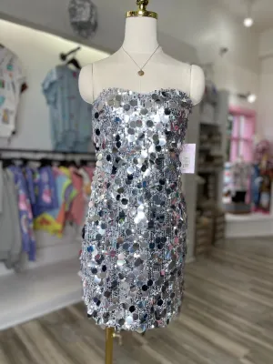 Else Strapless Multi Sequin Mini Dress Silver