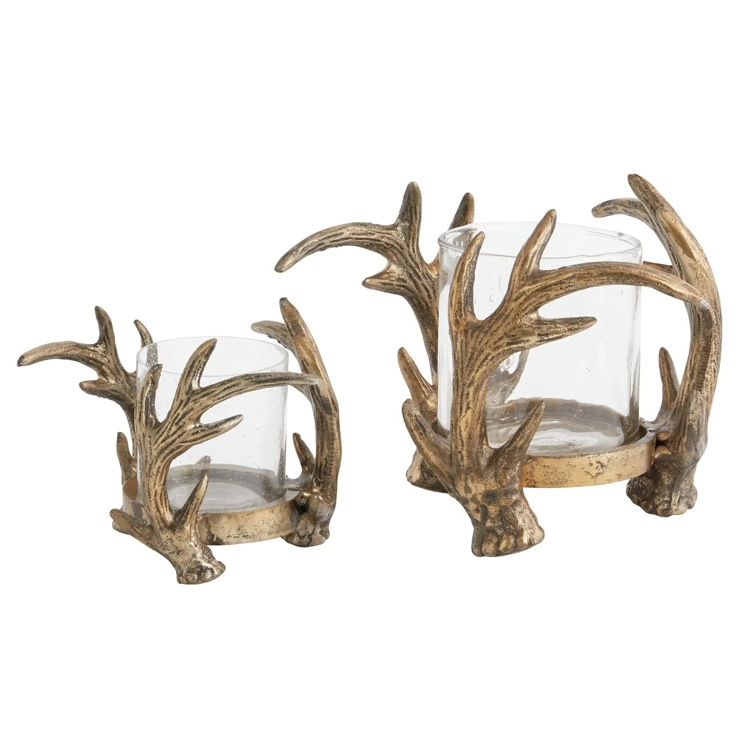 Eric   Eloise Antiqued Brass Metal Rustic Antler Candle Holder & Glass Votive - 2 Size Options
