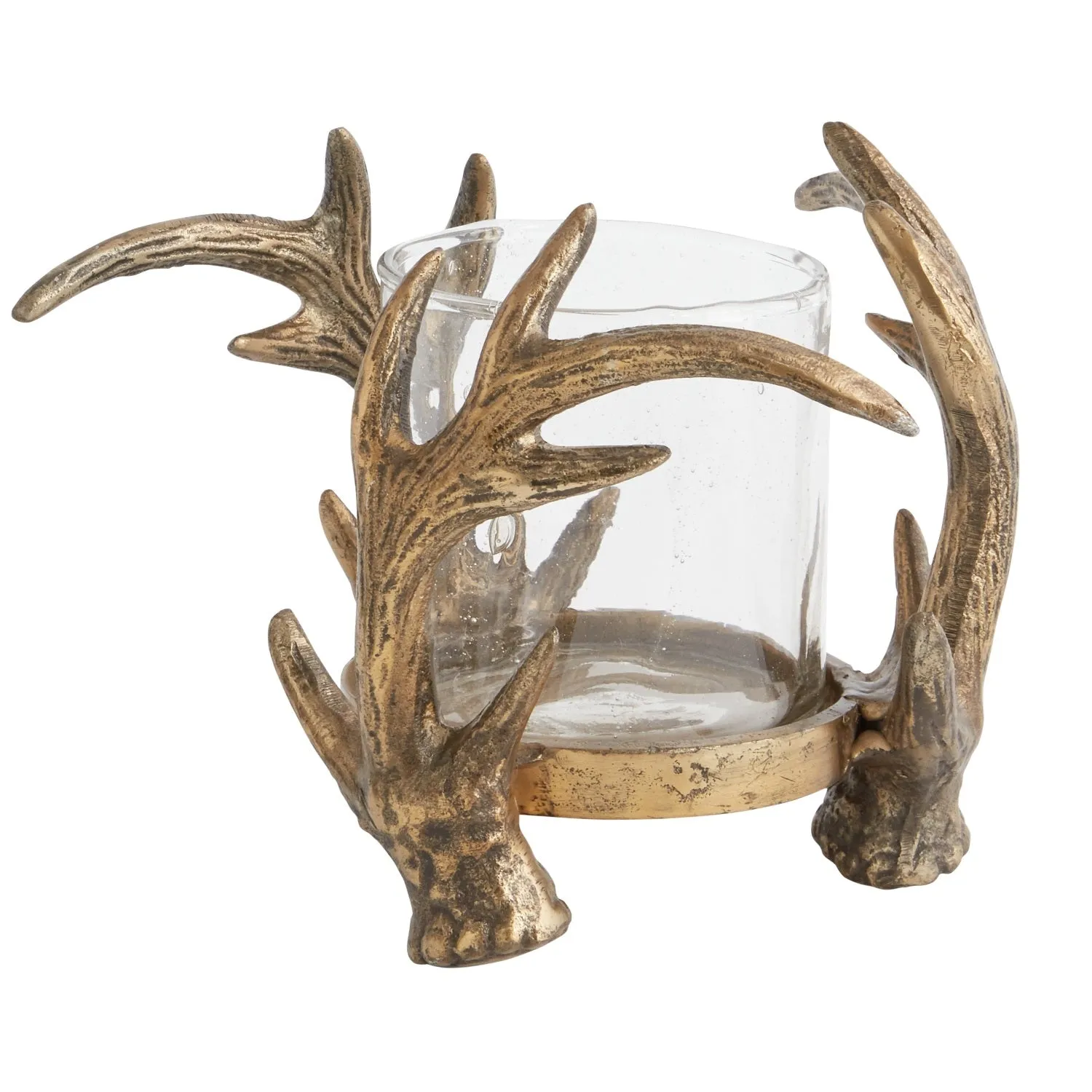 Eric   Eloise Antiqued Brass Metal Rustic Antler Candle Holder & Glass Votive - 2 Size Options
