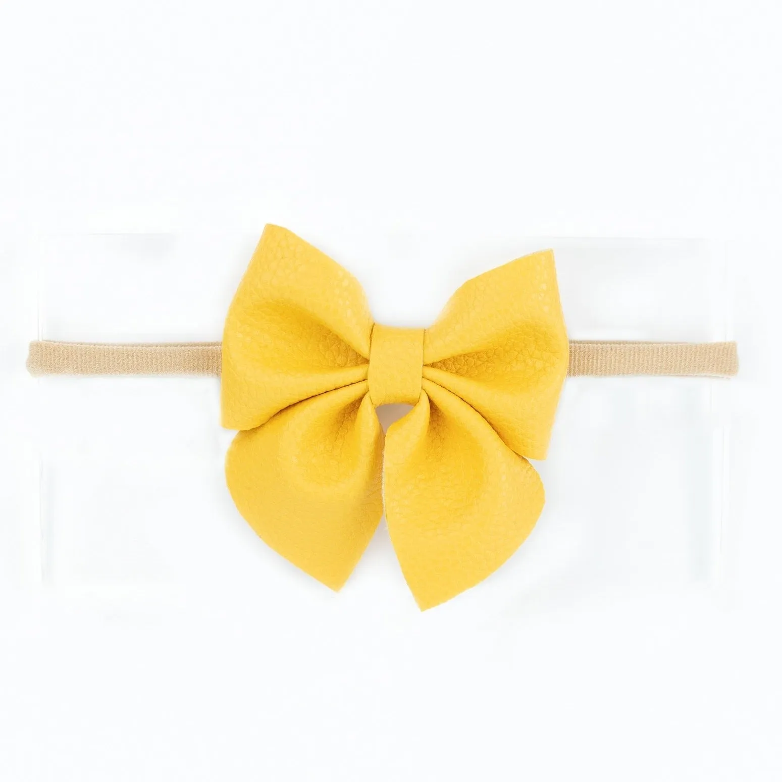 Faux Leather Sailor Bow Headband- Yellow