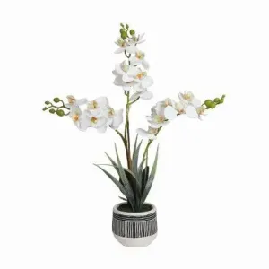 Faux White Orchid in Monochrome Pot 45cm