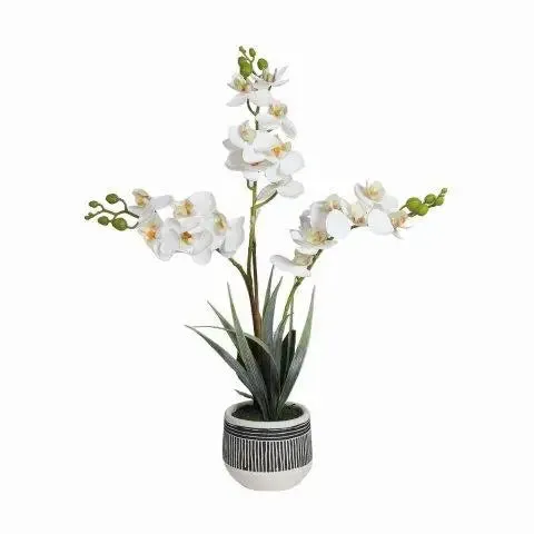 Faux White Orchid in Monochrome Pot 45cm