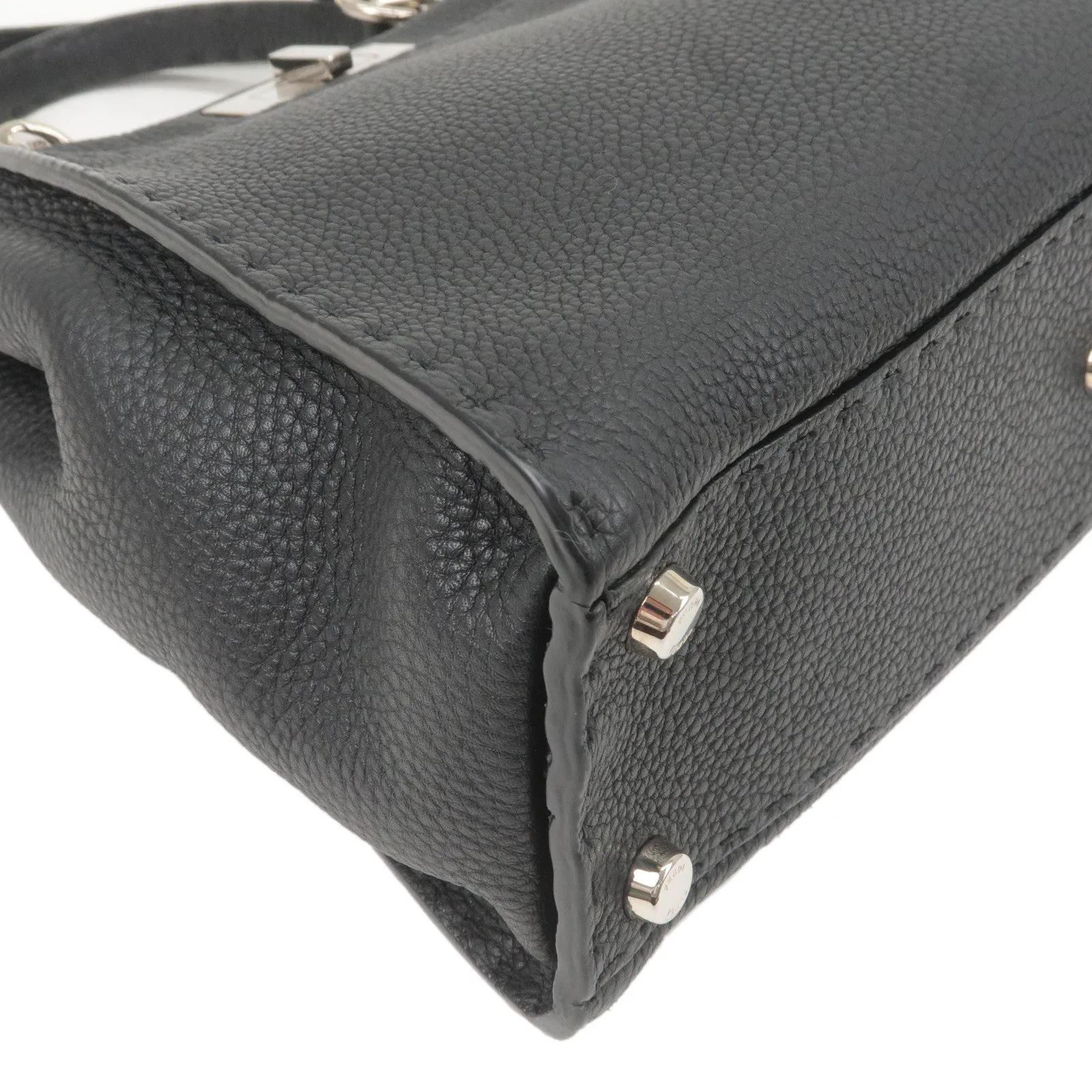 FENDI Selleria Peekaboo Regular Leather 2WAY Bag Black 8BN226