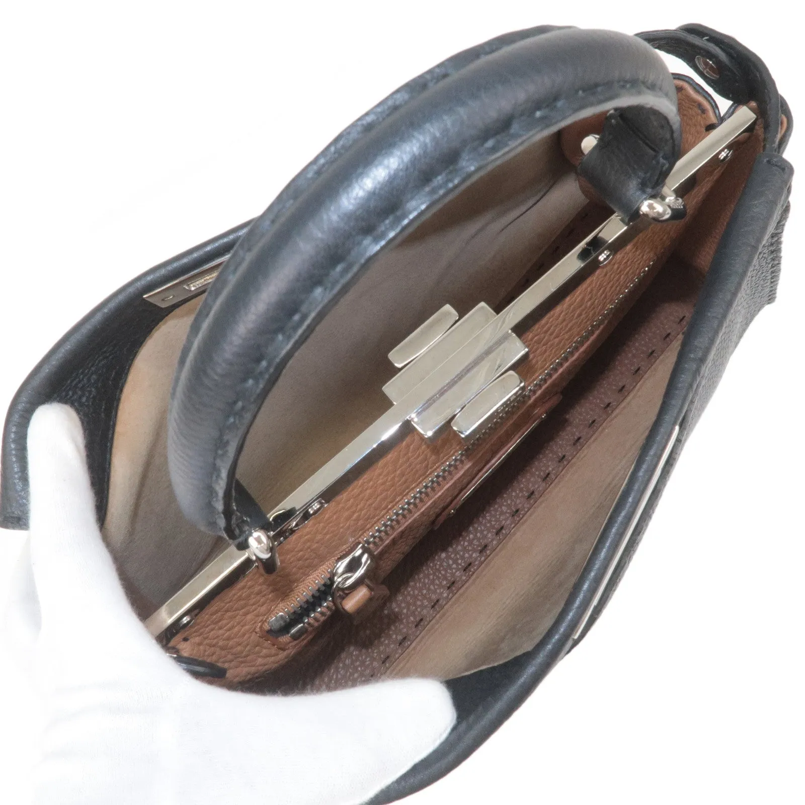 FENDI Selleria Peekaboo Regular Leather 2WAY Bag Black 8BN226