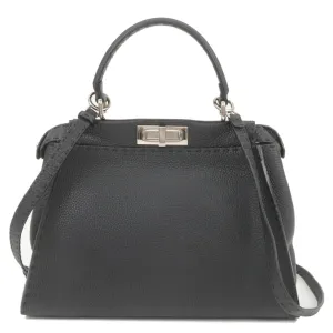 FENDI Selleria Peekaboo Regular Leather 2WAY Bag Black 8BN226