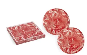 Festive Noble "Fur" Red Watercolor Dinner Plates In Gift Box