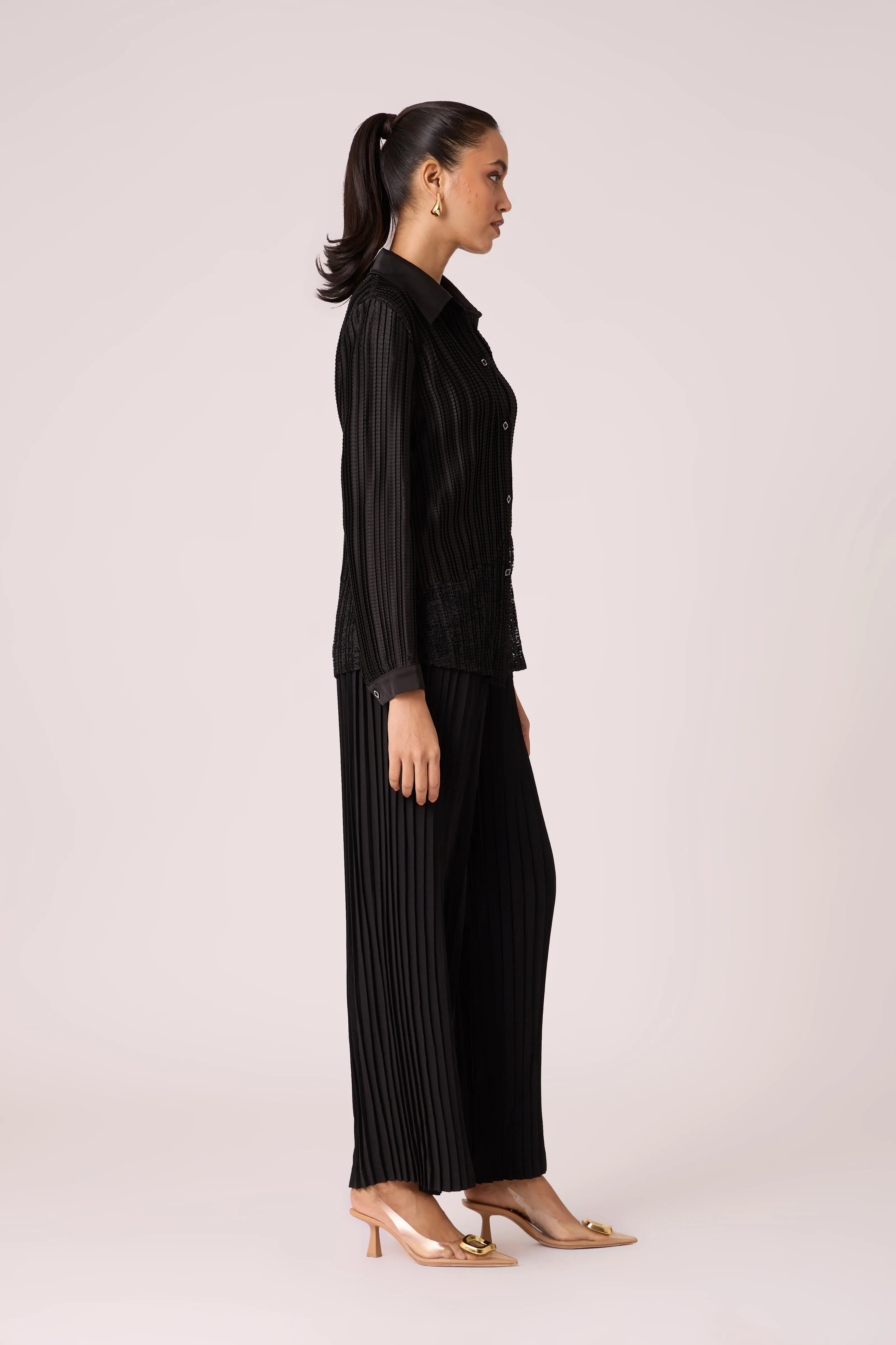 Gaby Satin Shirt - Black
