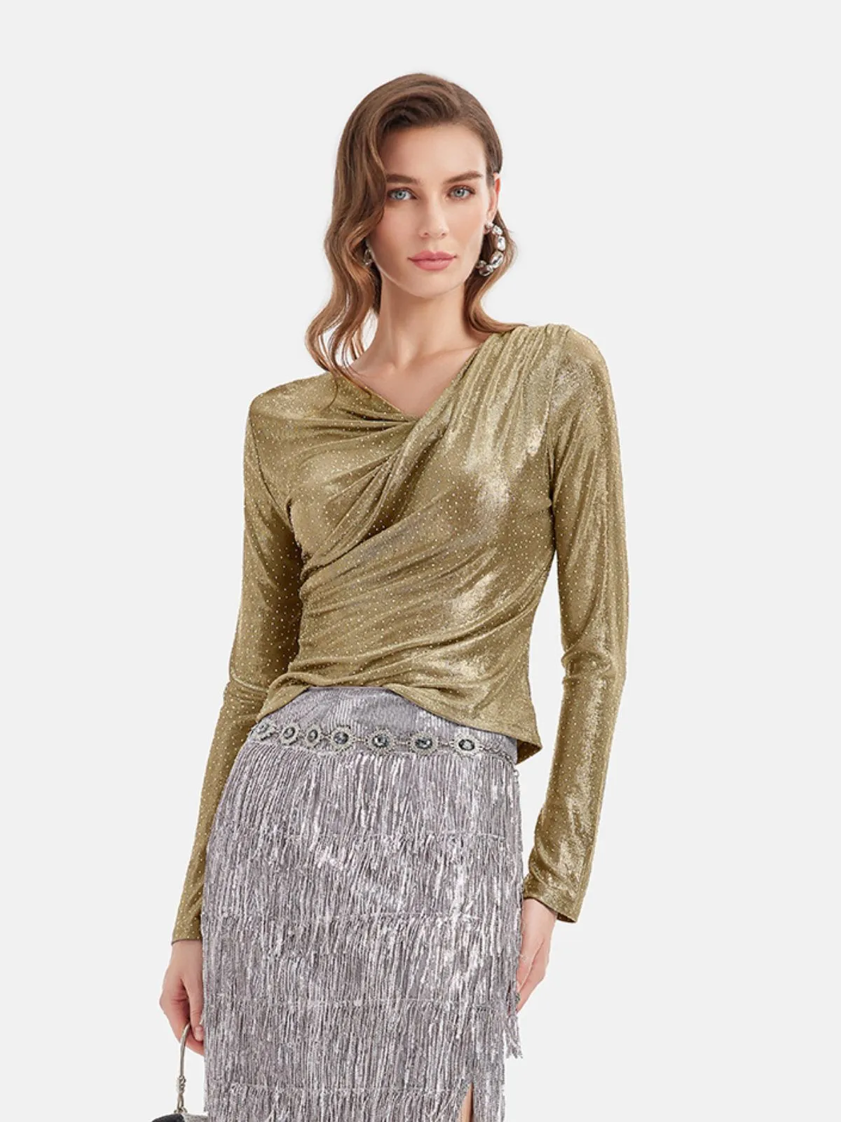 Galactic Shimmer Pleated Wrap Top