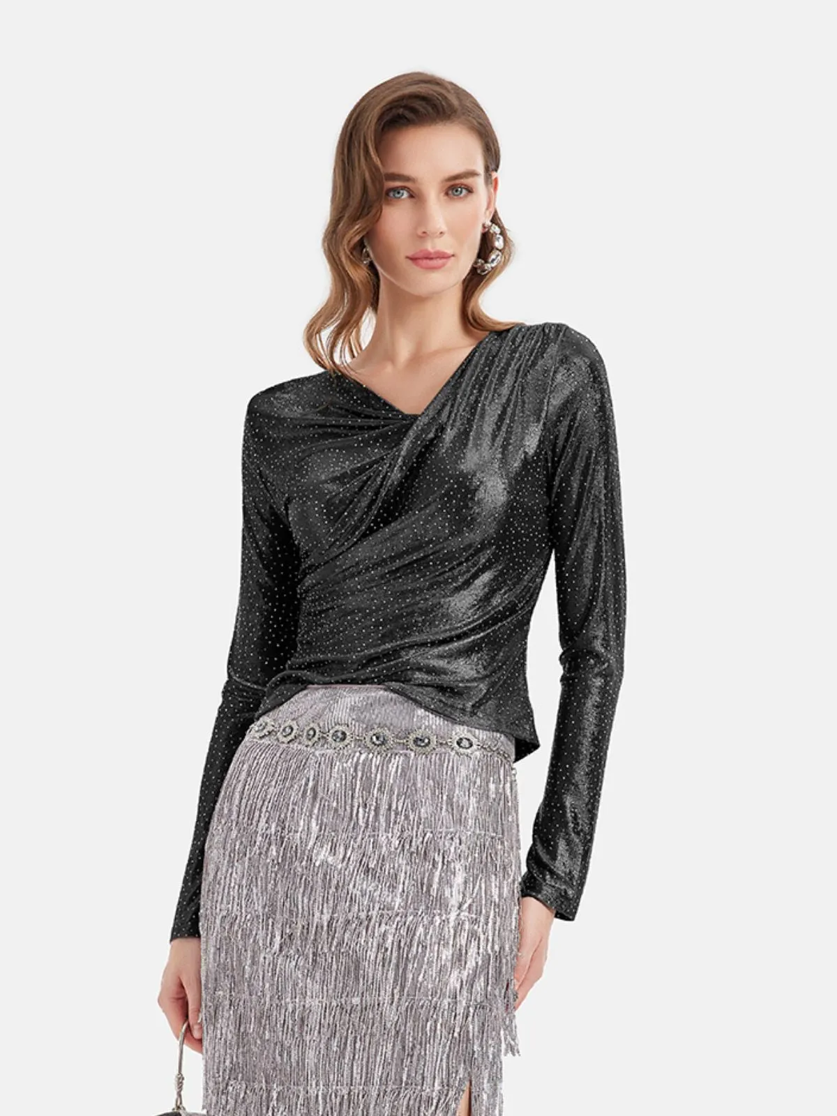Galactic Shimmer Pleated Wrap Top
