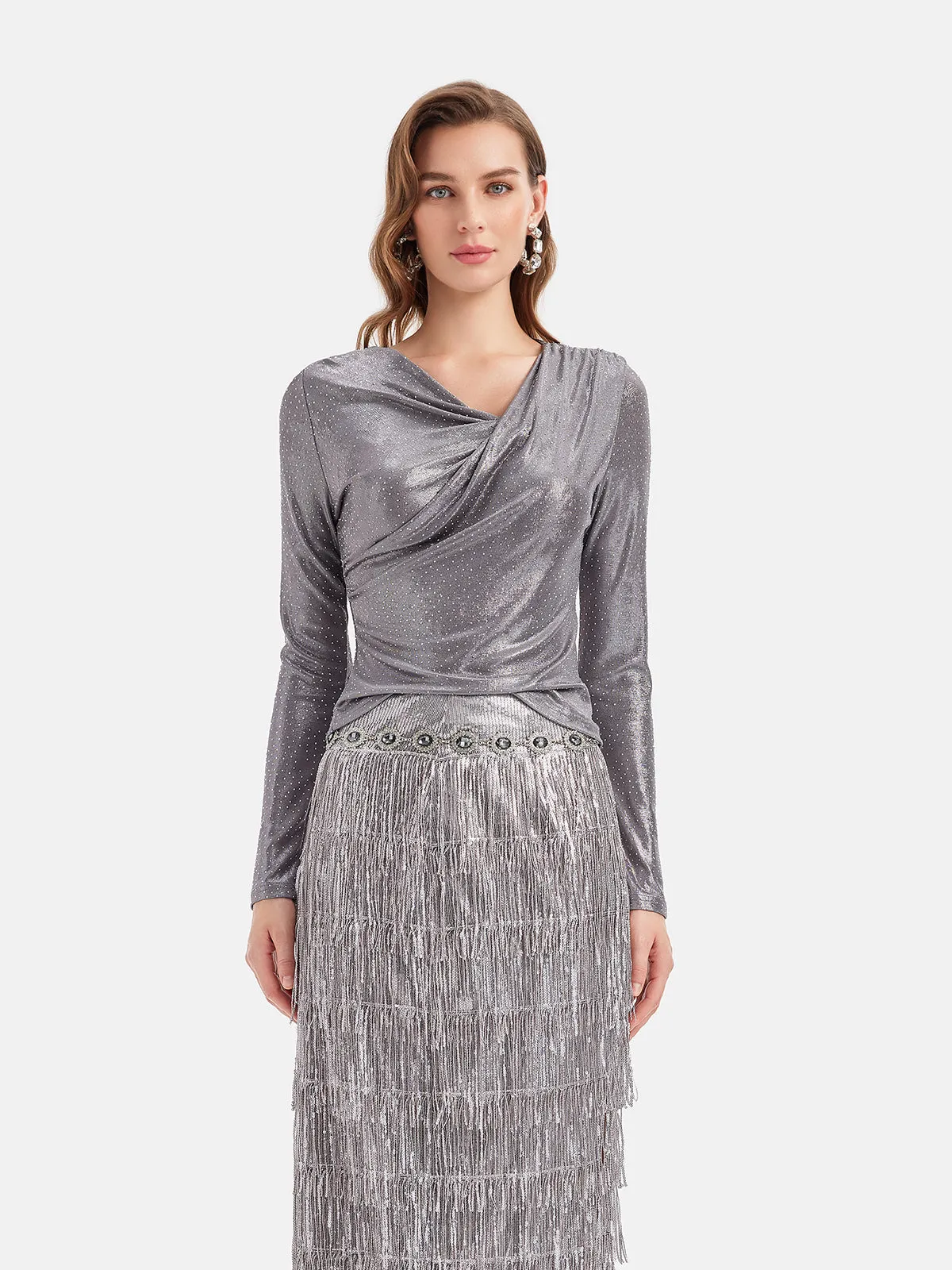 Galactic Shimmer Pleated Wrap Top