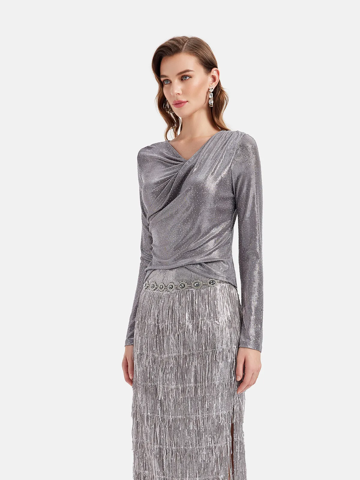 Galactic Shimmer Pleated Wrap Top