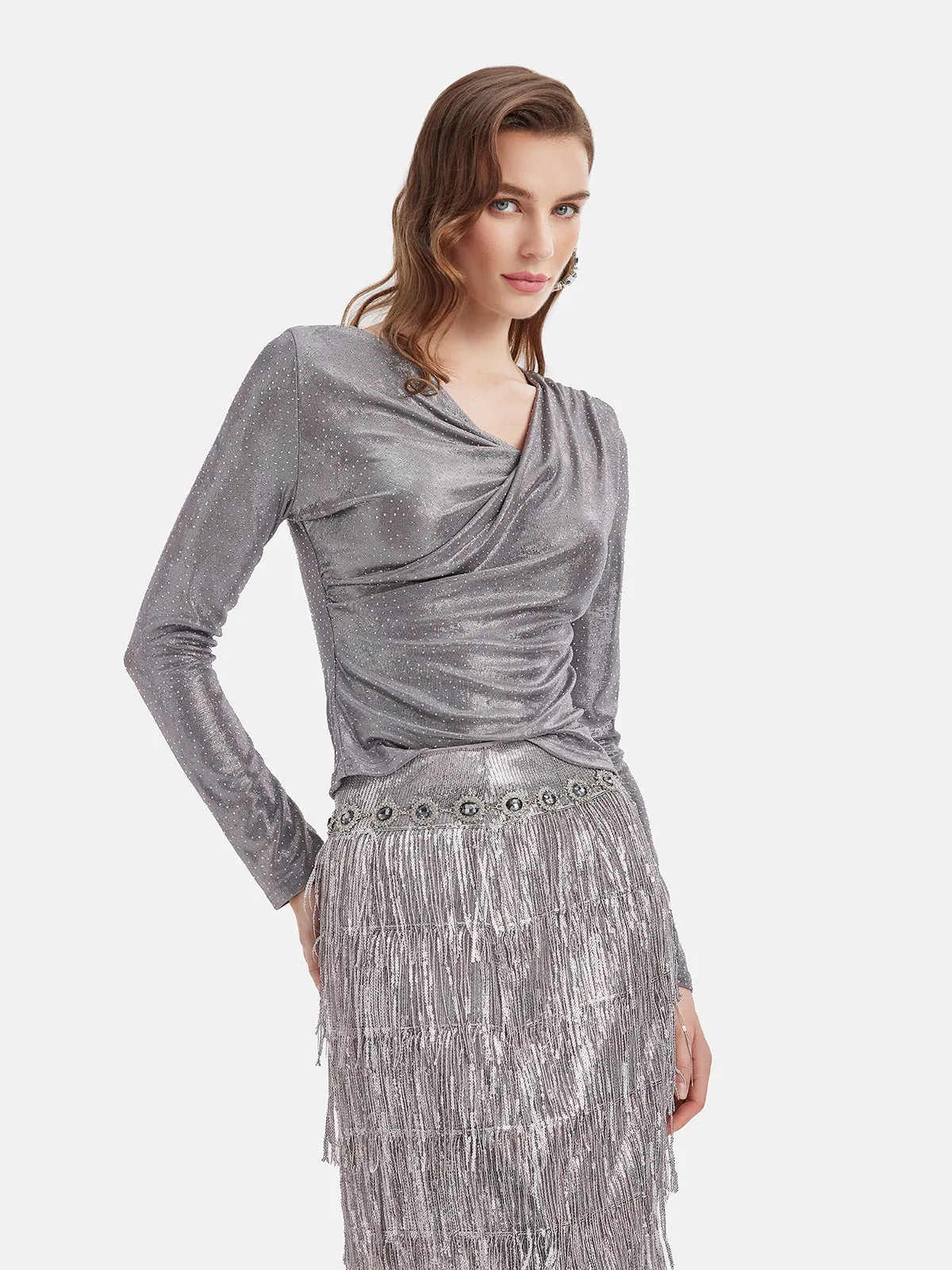 Galactic Shimmer Pleated Wrap Top