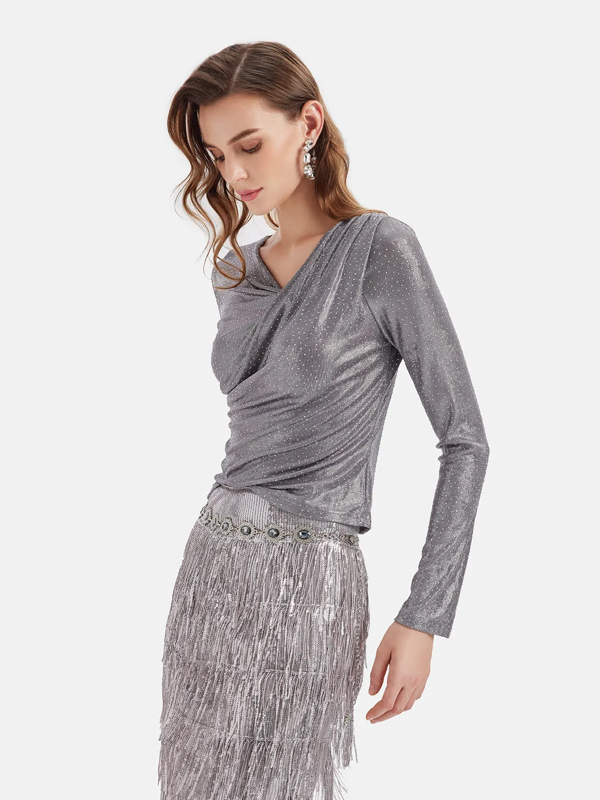 Galactic Shimmer Pleated Wrap Top