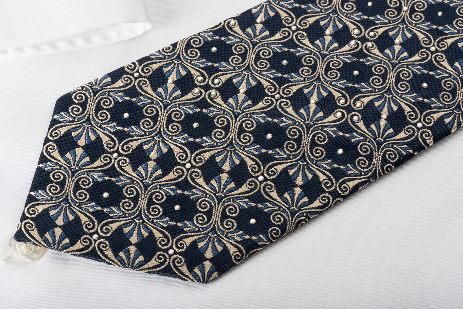 Gold Anthemion On Navy With Rhinestones Silk Necktie