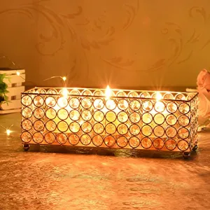 Gold Crystal Candle Holders Tray
