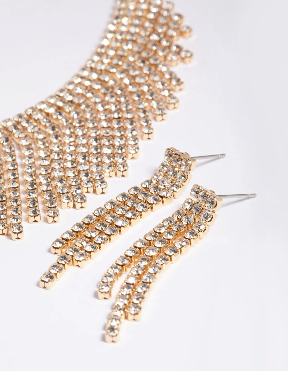 Gold Diamante Tassel Earrings & Necklace Set