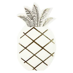 Gold Foil Pineapple Paper Napkins, Set of 16 Shiny Gold Die-Cut Pineapple Napkins,  7" x 4"