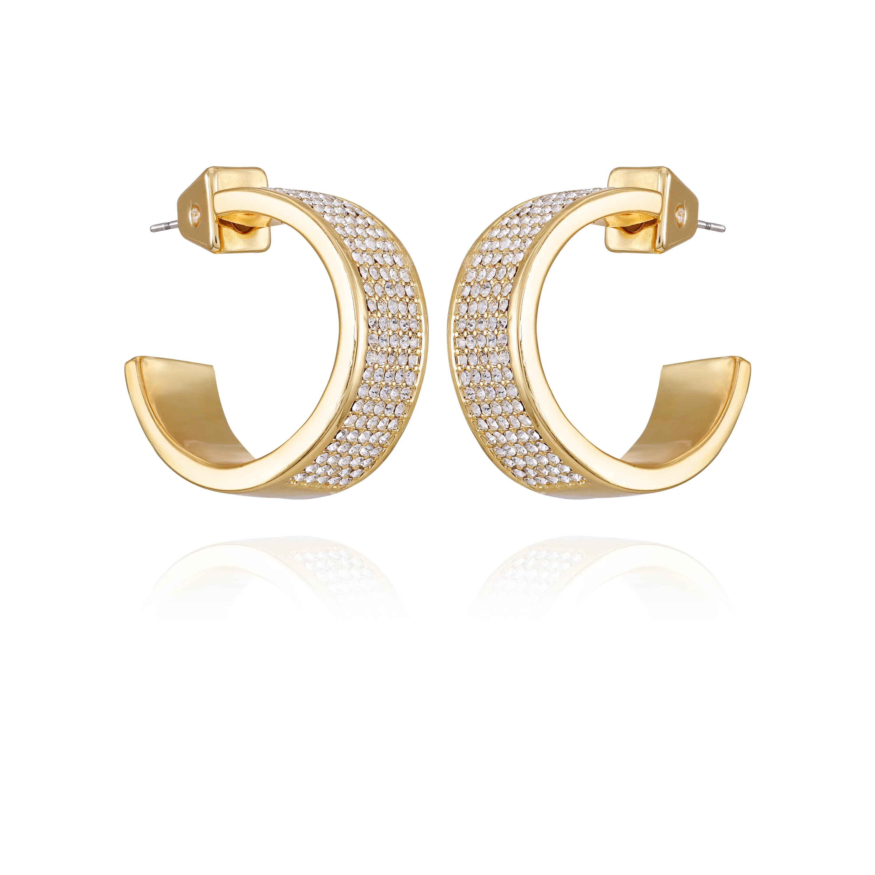 Goldtone Crystal C Hoop Earrings