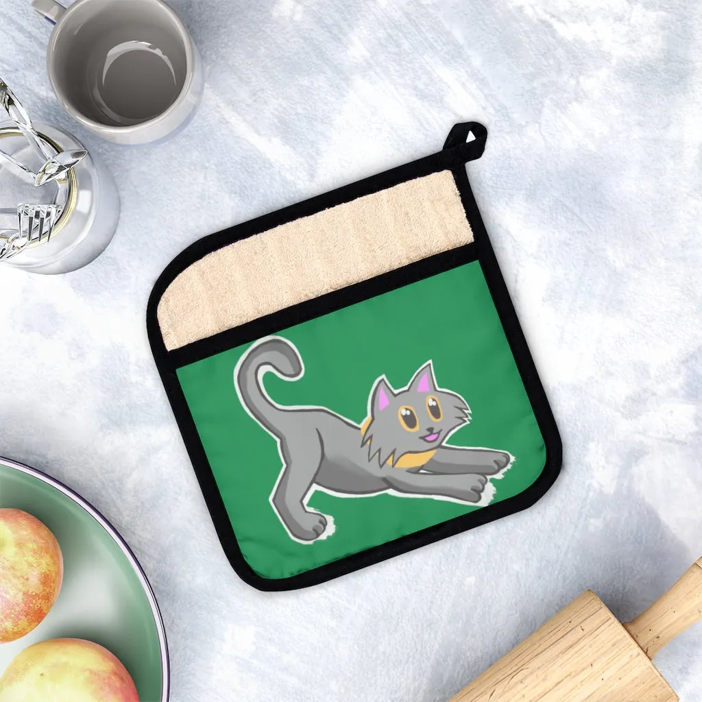 Grey Kitty Pot Holder with Pocket