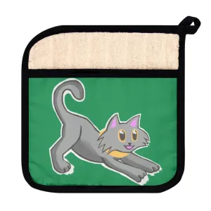 Grey Kitty Pot Holder with Pocket