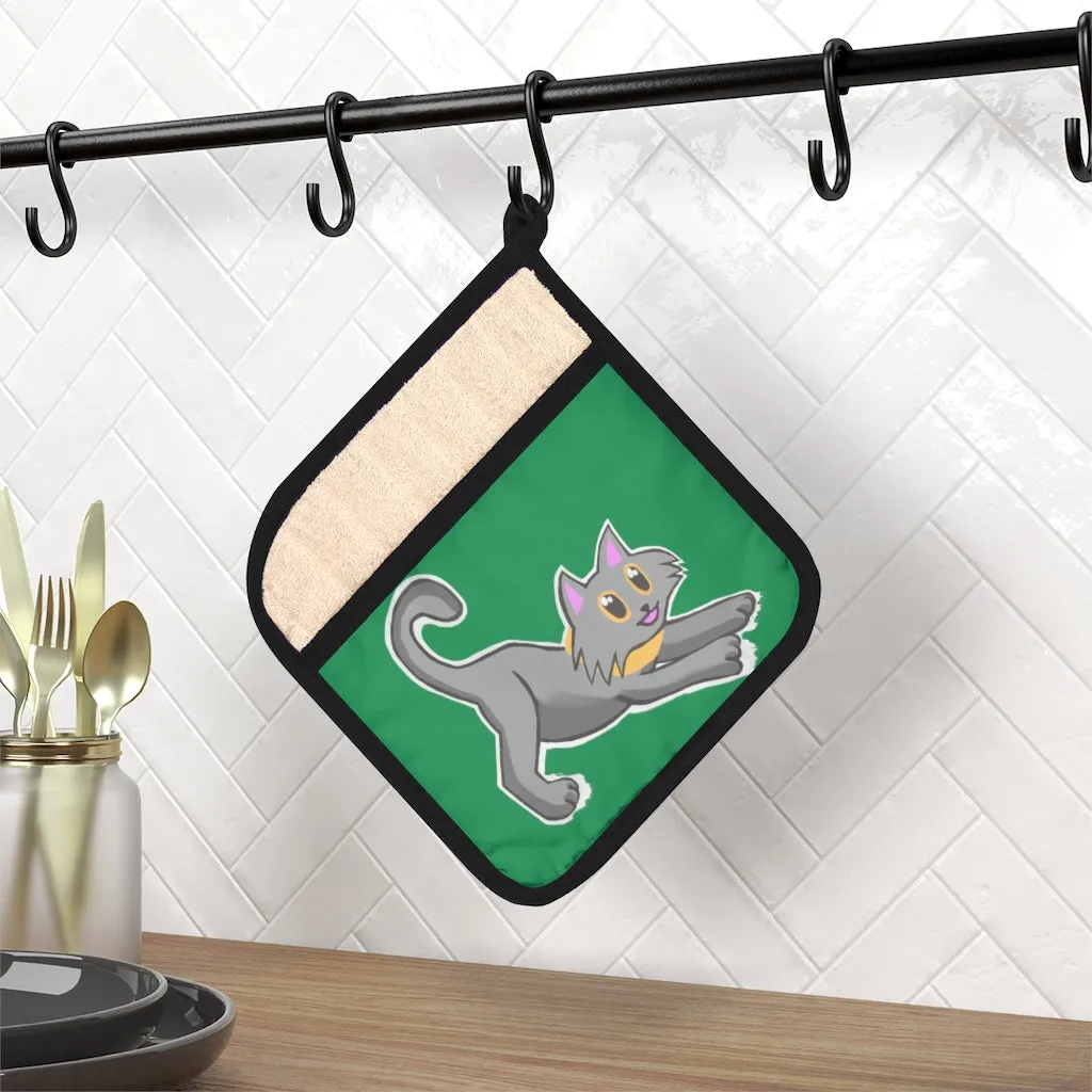 Grey Kitty Pot Holder with Pocket