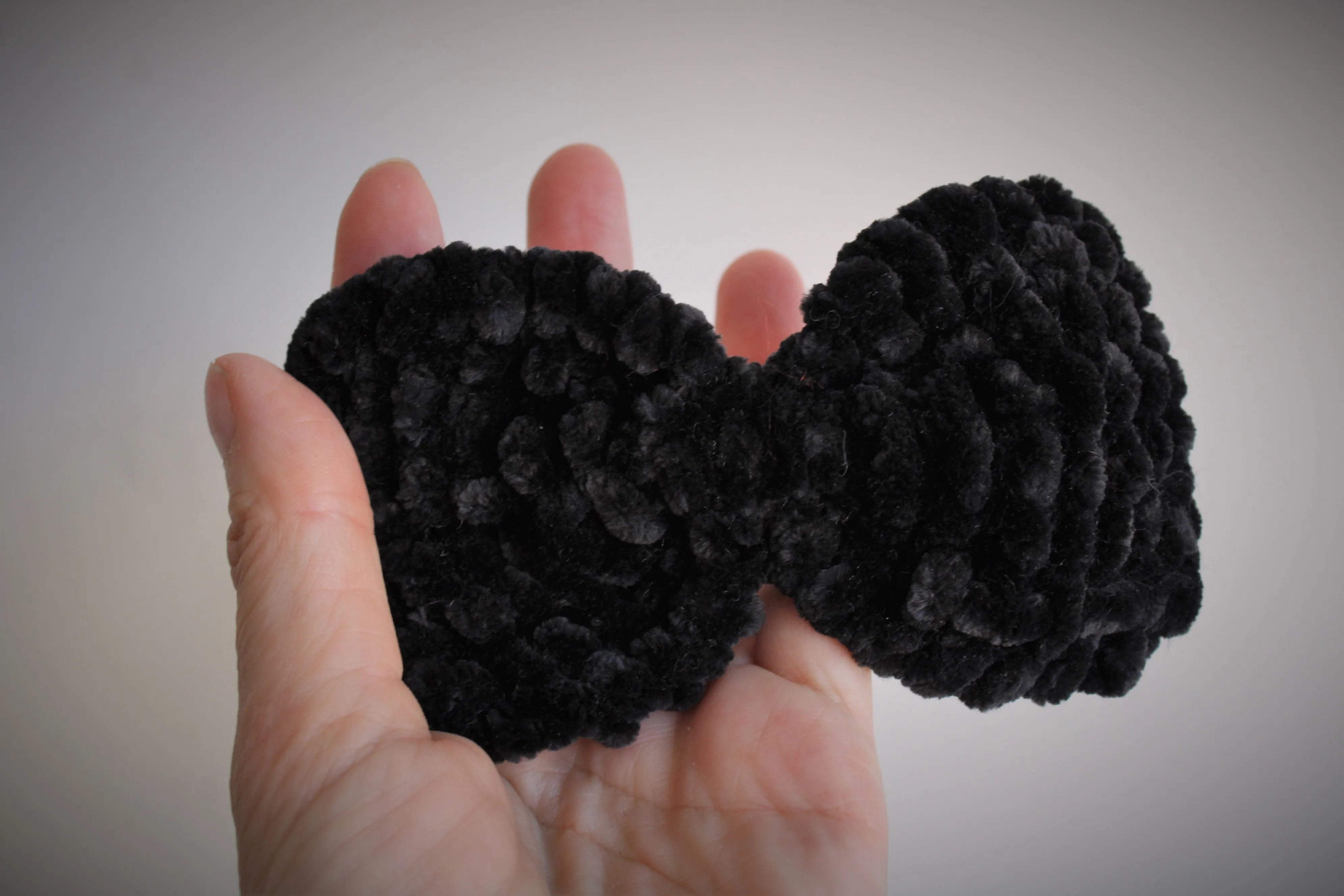 Handknit "Grim" Black Velvet Color Hair Bow
